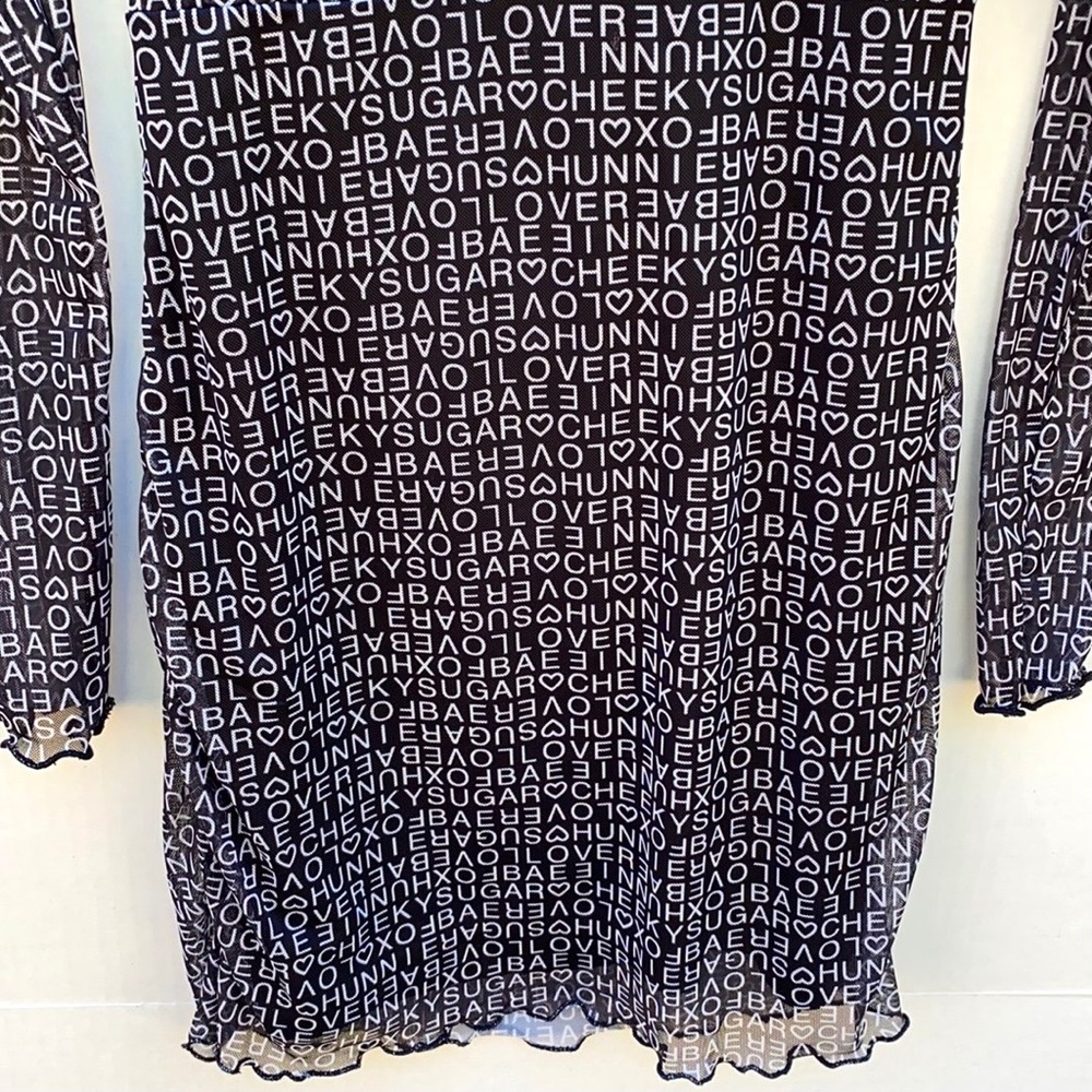 Princess Polly Womens 8 black Text me long sleeve mini dress-TIE NOT INCLUDED - Picture 6 of 8